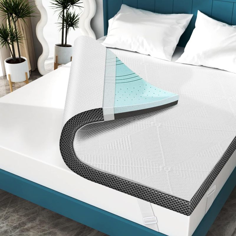Photo 1 of 2 in 1 elviros memory foam mattress topper size: large 
