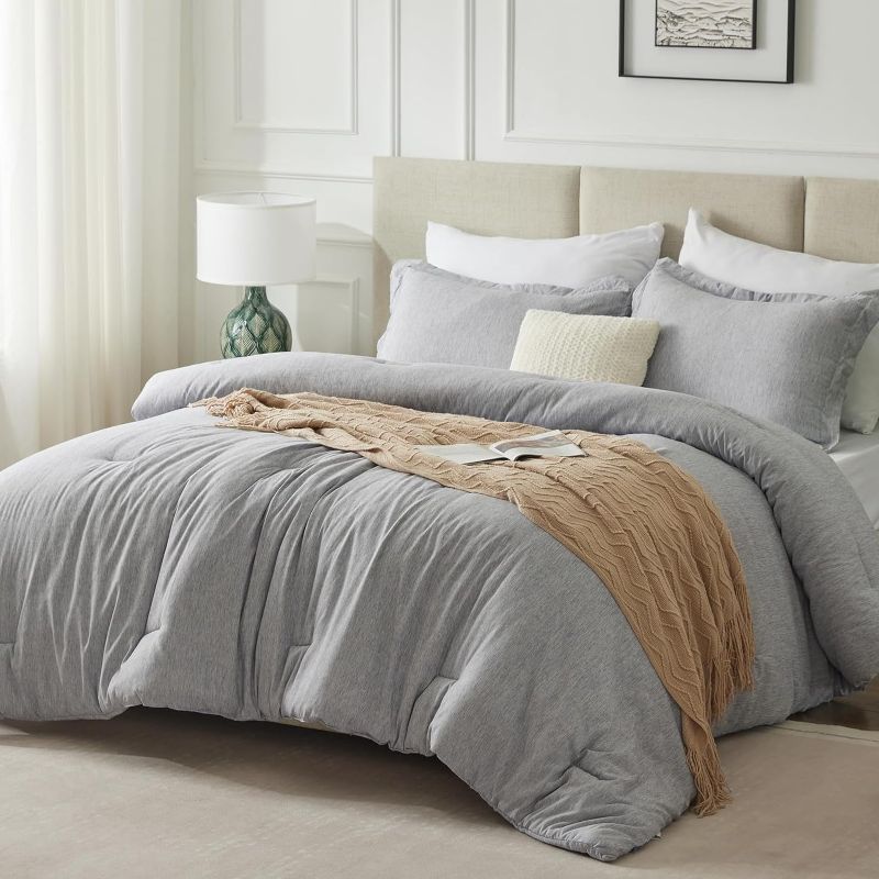 Photo 1 of  CozyLux Queen Size Comforter Set - 3 Pieces Grey Soft Luxury Cationic Dyeing Bedding Comforter for All Season, Gray Breathable Lightweight Fluffy Bed Set with 1 Comforter and 2 Pillow Shams
