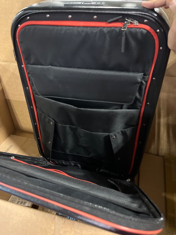 Photo 3 of **MISSING  A WHEEL***heavy used** Luggage Suitcase with Spinner Wheels, 24'' Checked Travel Luggage Aluminum Frame PC Hardside with TSA Lock & Cover - Black Hollow Wheel Black Hollow Wheel 24-inch