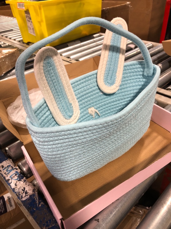 Photo 1 of CubesLand Blue Easter Baskets for Easter Eggs Hunt, Boys Easter Basket Lovely Bunny Basket Colorful Woven Basket First Easter Gifts for Boys Babies Kids Children 9.8 x 7.8 x 7.8”