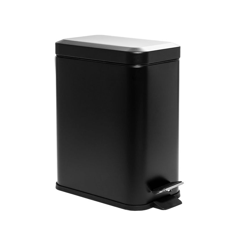 Photo 1 of  Rectangular Step Trash Can | 1.3 Gallon/5 Liter Stainless Steel Trash Can with Lid | Home or Office Bathroom Trash Cans with Lids | Kitchen Garbage Can with Non-Slip Stepper | Matte Black