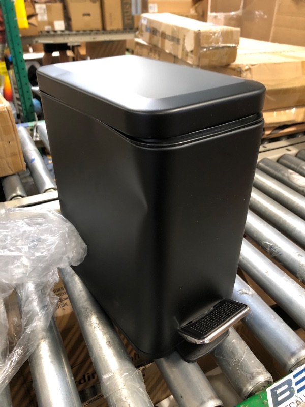 Photo 3 of  Rectangular Step Trash Can | 1.3 Gallon/5 Liter Stainless Steel Trash Can with Lid | Home or Office Bathroom Trash Cans with Lids | Kitchen Garbage Can with Non-Slip Stepper | Matte Black