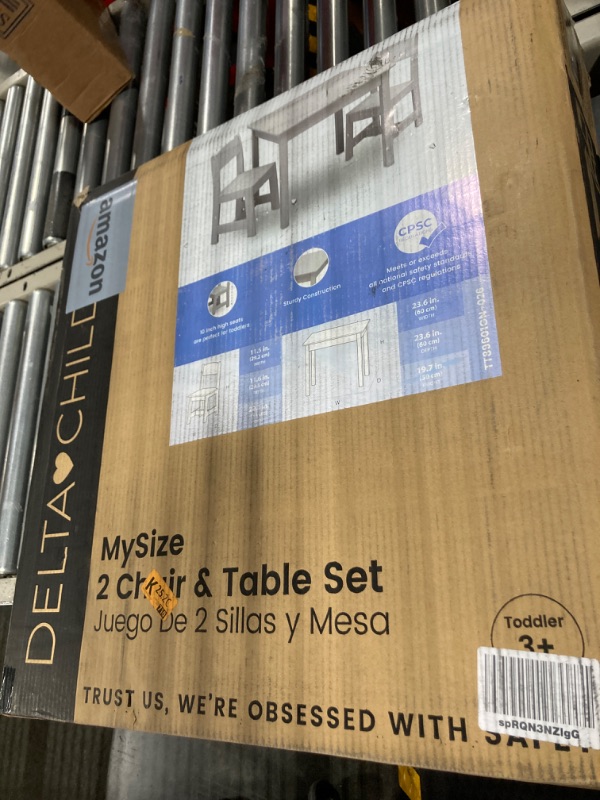 Photo 1 of Delta Children MySize Kids Wood Table and Chair Set (2 Chairs Included) - Ideal for Arts & Crafts, Snack Time, & More - Greenguard Gold Certified, Bianca White(GRAYISH), 3 Piece Set
*****USED****LIGHT GRAY*****BOX IS DAMAGED****