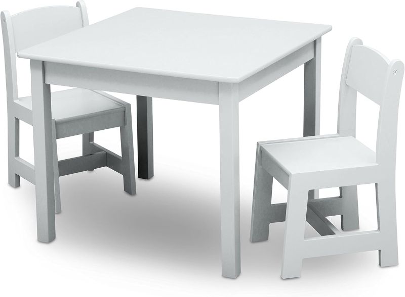 Photo 1 of Delta Children MySize Kids Wood Table and Chair Set (2 Chairs Included) - Ideal for Arts & Crafts, Snack Time, & More - Greenguard Gold Certified, Bianca White(GRAYISH), 3 Piece Set
*****USED****LIGHT GRAY*****BOX IS DAMAGED****