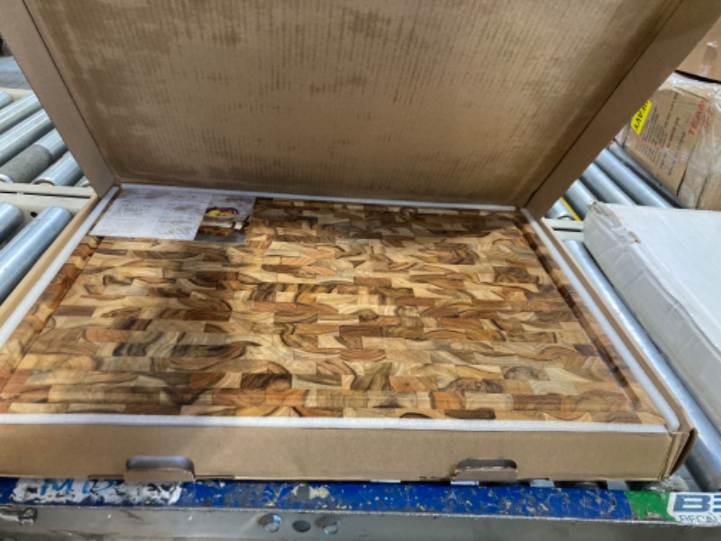 Photo 1 of Shumaru California XXXL End-Grain Butcher Block Cutting Board - Robust & Long-Lasting Premium Teak Wood, 2-Inch Thick, 24" x 18" - Enhanced with Natural Oil Treatment End Grain Teak 24 x 18 x 2 inches