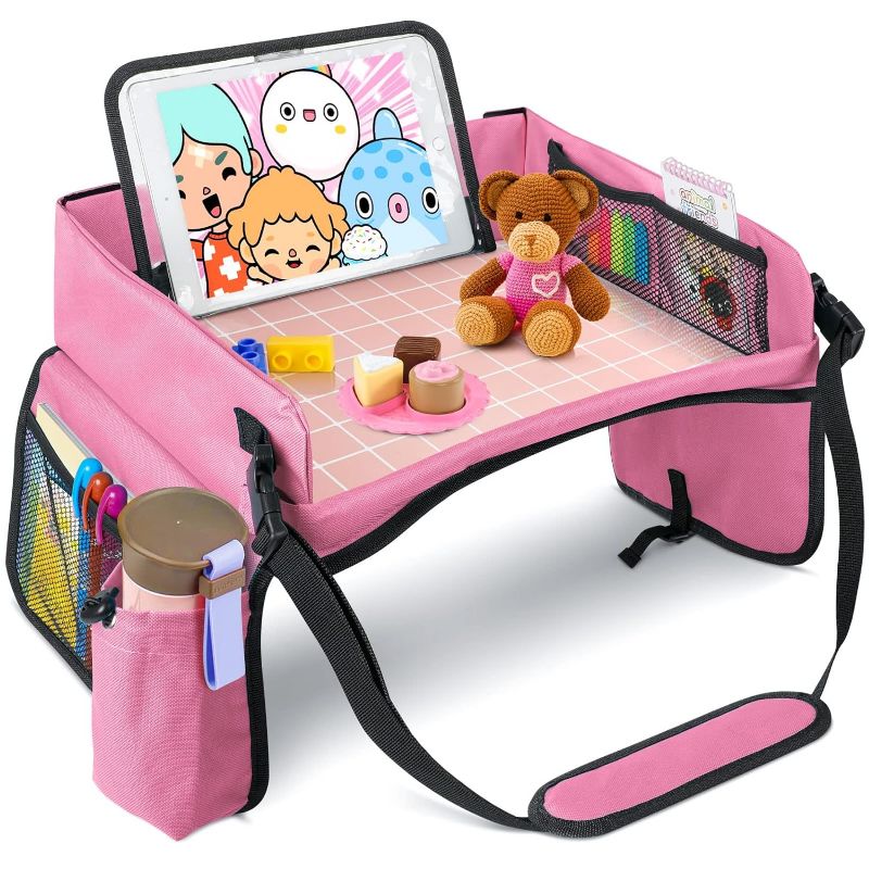 Photo 1 of BUENAVO [New Version] Car Seat Organizer Kids Travel Tray for Kids Toddlers Activities in Car Seat, Stroller, Airplane | Waterproof Dry Erase Top | Side Pocket & Water Bottle Holder
