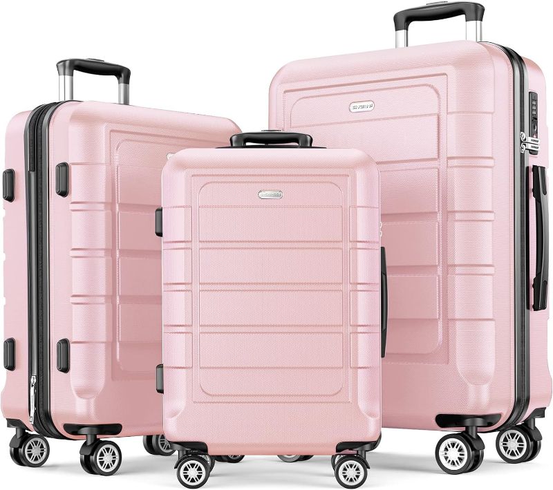 Photo 1 of **HANDLE IS BROKEN ON SECOND LARGEST** (Shown In Picture) SHOWKOO Luggage Sets Expandable PC+ABS Durable Suitcase Sets Double Wheels TSA Lock Pink 3pcs
