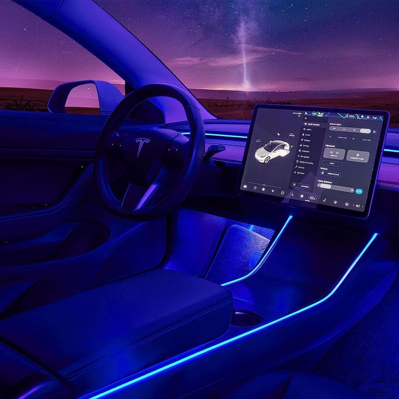 Photo 1 of Nestour 2016-2020 Tesla Model 3 Y Interior Car Neon Lights, (Center Console+Dashboard+2 Foot Lights) with Matching Armrest Organizer, Tesla Ambient Lights, APP-Controlled RGB LED Strip Lights

