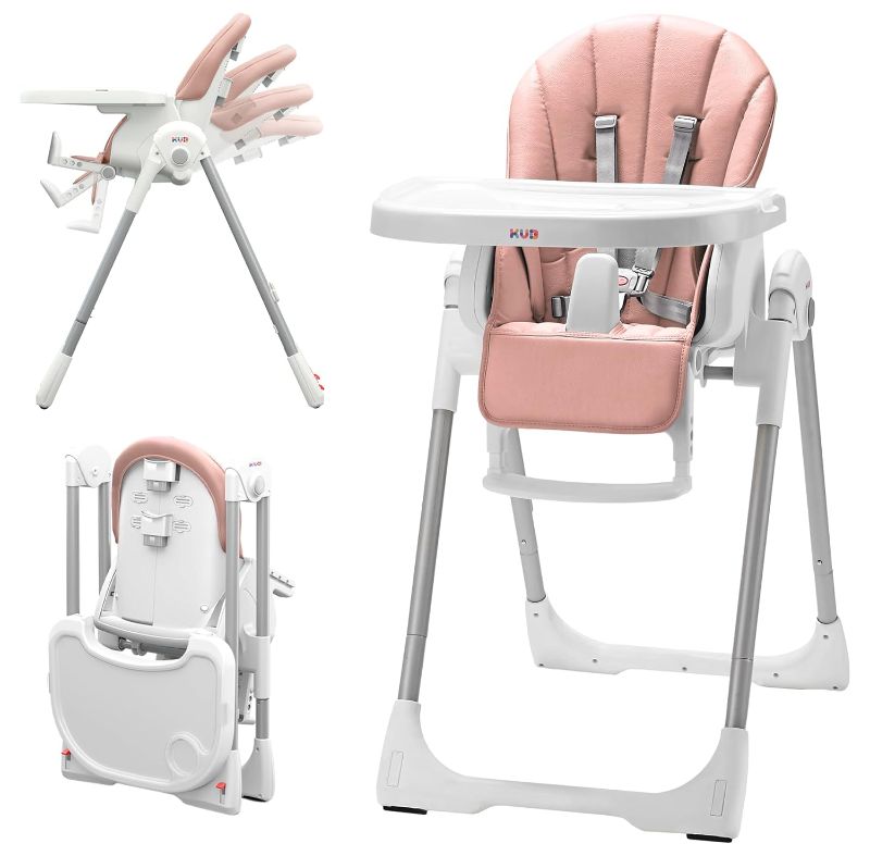 Photo 1 of 3-in-1 Foldable Baby High Chair | 7 Height & 4 Recline Adjustable | Removable Seat & Tray for Easy Clean | 2 Locking Wheels | Multifunctional Infant Highchair for Babies Toddlers Girl (Pink)
 
