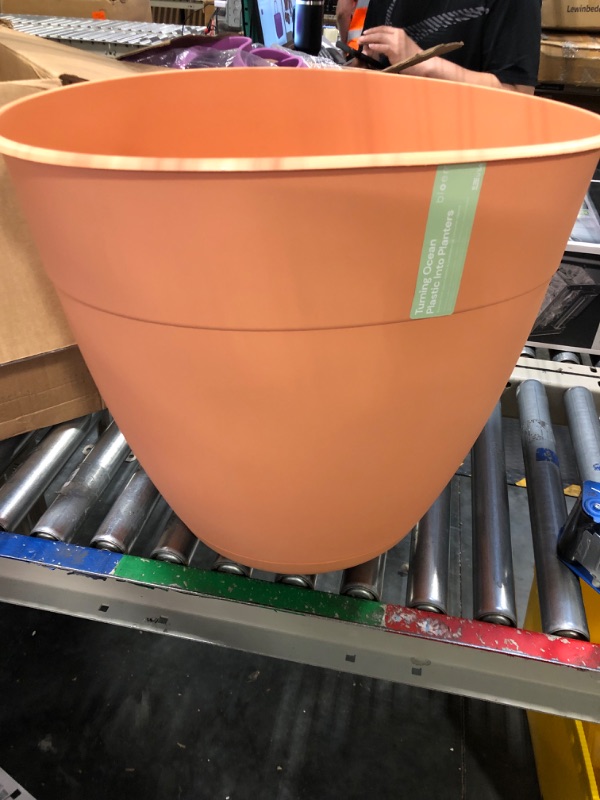 Photo 2 of Bloem Dayton Planter with Saucer: 20" - Coral - 100% Recycled Plastic Pot, Removable Saucer, Elevated Feet, for Indoor and Outdoor Use, Gardening, 16.5 Gallon Capacity Coral 20"