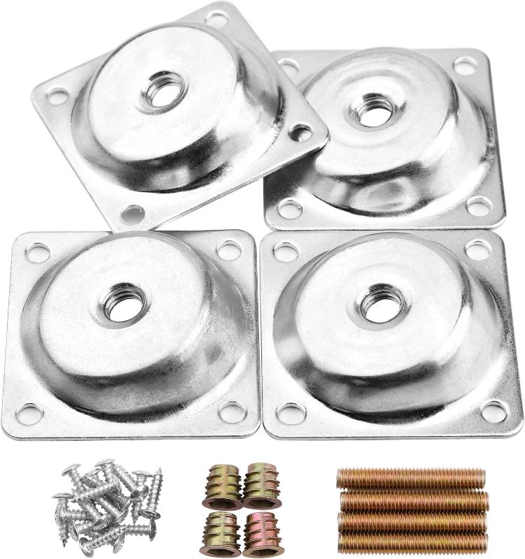 Photo 1 of 14 Degree Angled Leg Mounting Plates Furniture Table Leg Attachment Plates Brackets T-Plate M8 Sofa Legs with Hanger Bolts,Converters, Screws,Full Set of 4