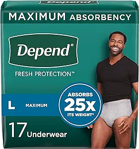 Photo 1 of 14 pack Depend Fresh Protection Adult Incontinence Underwear for Men (Formerly Depend Fit-Flex), Disposable, Maximum, Grey, 14 Count, Packaging May Vary large (14Count)