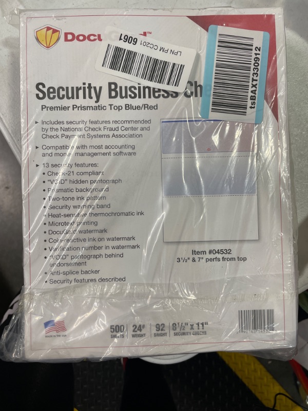 Photo 2 of DocuGard Blue/Red Prismatic Top Check, 8.5 x 11 Inches, 24 lb, 500 Sheets, 1 Check Per Sheet (04532) Blue/Red 500 Sheets Top Check