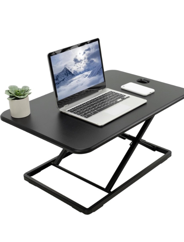 Photo 1 of VIVO Ultra-Slim Single Top Height Adjustable Standing Desk Riser, Compact Sit Stand Desktop Converter for Monitor or Laptop, Black, DESK-V001J