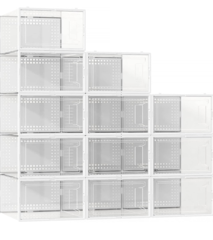 Photo 1 of 12 Pack Large Shoe Organizer Storage Boxes for Closet, Modular Space Saving Shoe Boxes Clear Plastic Stackable Sneaker Containers Display Case with Lids, White