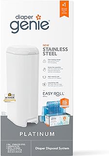 Photo 1 of Diaper Genie Platinum Pail (Lilly White) is Made of Durable Stainless Steel and Includes 1 Easy Roll Refill with 18 Bags That can Last up to 5 Months.