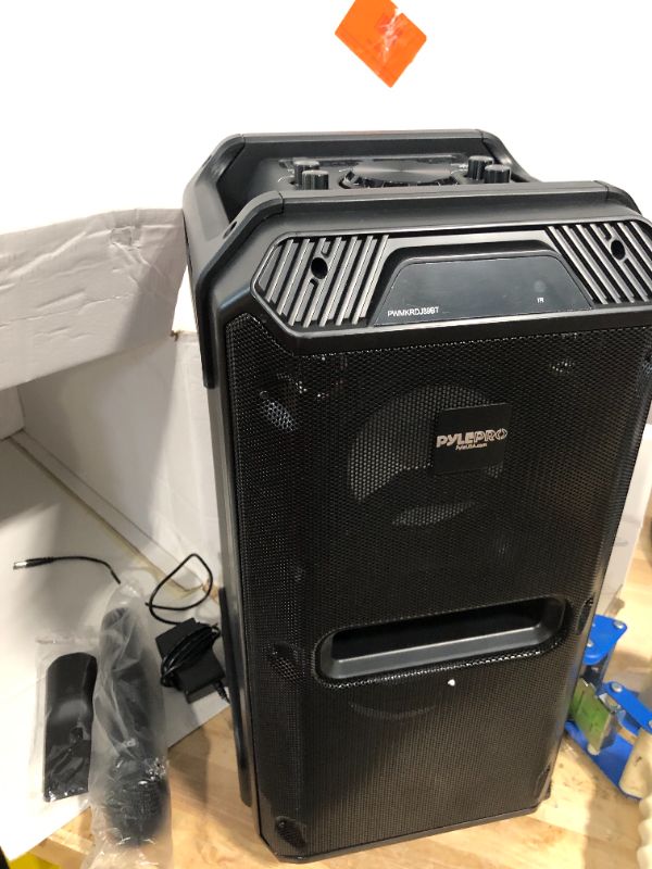 Photo 4 of ****USED***MISSING BACK ON THE REMOTE*** Pyle Portable 500W PA Speaker System - Outdoor Wireless Bluetooth Compatible Battery Powered Rechargeable Karaoke Sound Speaker Microphone Set w MP3 USB FM Radio AUX DJ LED Lights