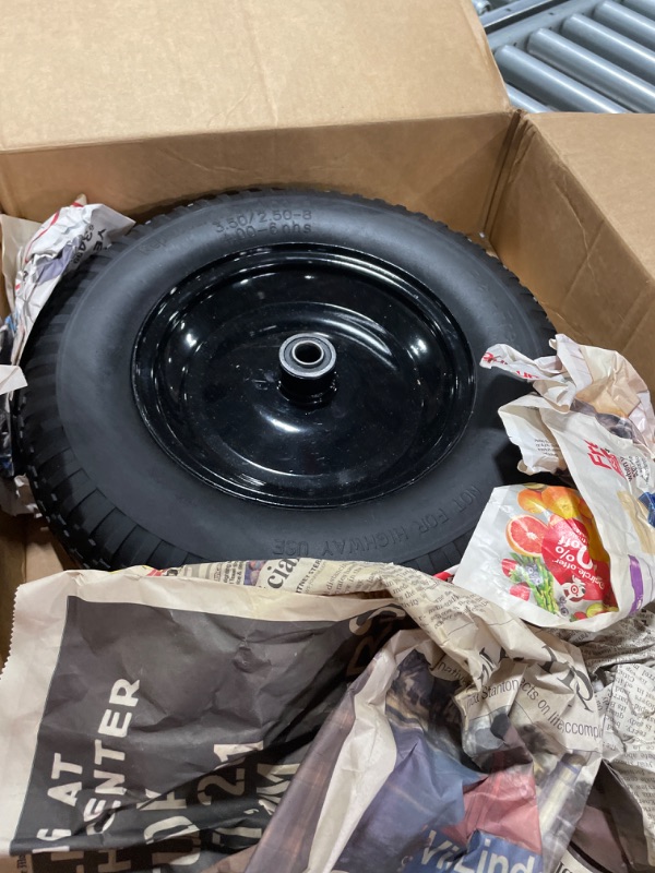 Photo 3 of 4.80/4.00-8" Flat Free Tire Wheelbarrow Tire with 3/4" & 5/8" Wheel Bearing 3" Hub 13"-16" Universal Fit Air Less Tire Solid Wheelbarrow Tire for Garden Cart Wagon Ribbed Tread Foamed 1 Black+Black