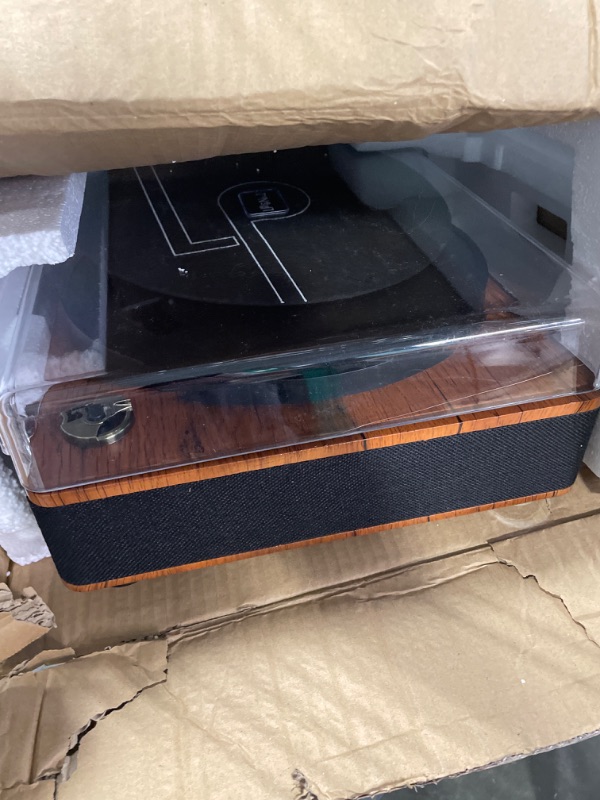 Photo 2 of LP&NO.1 Record Player Bluetooth Turntable with Built-in Speakers and USB Play&Recording Belt-Driven Vintage Phonograph Record Player 3 Speed for Entertainment and Home Decoration DarkBrown Wood