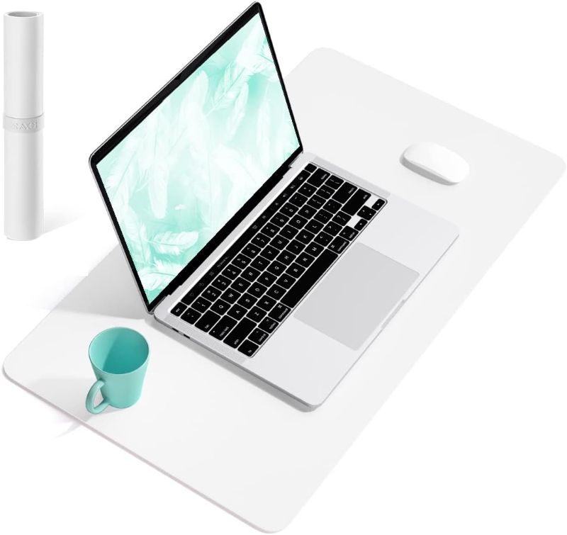 Photo 1 of Non-Slip Desk Pad,Mouse Pad,Waterproof PVC Leather Desk Table Protector,Ultra Thin Large Desk Blotter, Easy Clean Laptop Desk Writing Mat for Office Work/Home/Decor(White, 23.6" x 13.7")