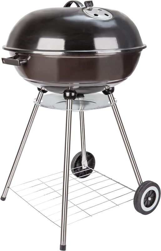 Photo 1 of 22 Inch Portable Charcoal Grill with Accesories 5 Pieces Grilling Utensil for Outdoor Cooking Barbecue Camping BBQ Kettle Grill - Heavy Duty Round with Thickened Bowl Wheels for Small Patio Backyard