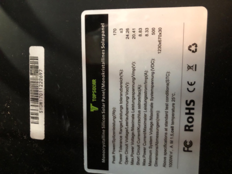 Photo 4 of ***USED***FOR PARTS ONLY AS IS NO RETURNS**** ***USED***FOR PARTS ONLY AS IS NO RETURNS**** Topsolar Solar Panel Kit 170 Watt 12 Volt Monocrystalline Off Grid System for Homes RV Boat + 30A 12V/24V Solar Charge Controller + Solar Cables + Z-Brackets for M