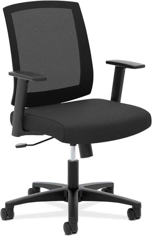 Photo 1 of HON Mesh Ergonomic Computer Desk Chair Mid Back Adjustable Pneumatic Seat Height, Center-Tilt Tension Angle Lock Recline, Comfortable Cushion, 360 Swivel Rolling Wheels, Black