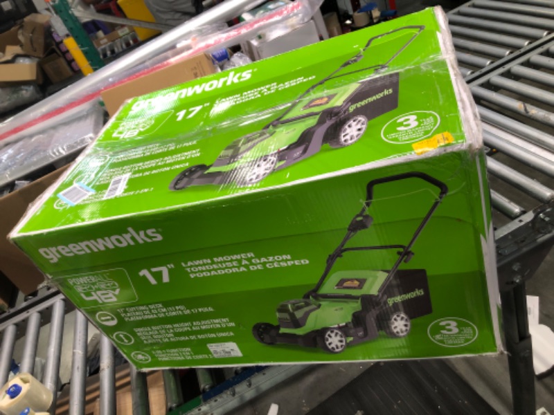 Photo 2 of **** MISSING BATTERY & CHARGER***Greenworks 2 x 24V (48V) 17" Cordless Lawn Mower, (2) 4.0Ah USB Batteries (USB Hub) and Dual Port Rapid Charger Included 17" Mower (2 x 4.0Ah)