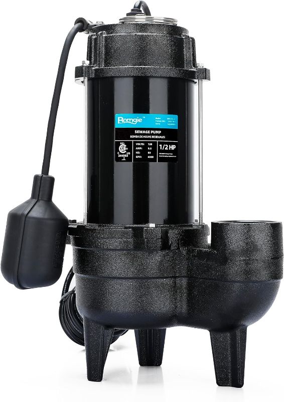 Photo 1 of 1/2 HP Sewage/Effluent Grinder Pump, 6000 GPH Submersible Basement Sewer Pump with 10ft Auto Float Switch, Cast Iron Sump Ejector Pump, 2'' NPT for Sewage Basin, 115V