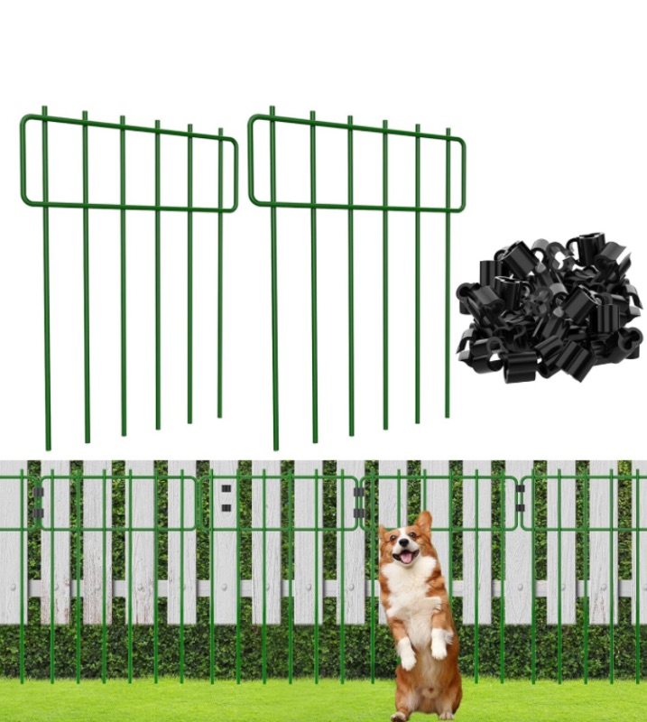 Photo 1 of 20 Pack Animal Barrier Fences, Decorative Fence Rustproof Metal Wire Garden Fence Border for Dog Rabbits Ground Stakes Yard Landscape Patio T Shape 17 Inch(H) X 30Ft(L)