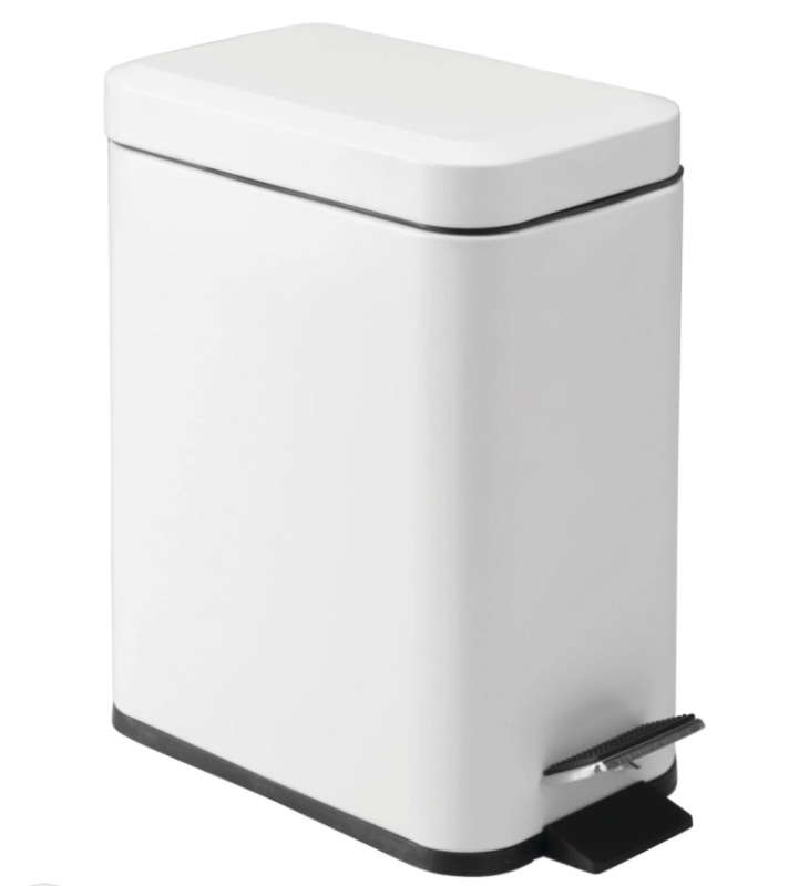 Photo 1 of *** MAJOR DAMAGED***
 Small Modern 1.3 Gallon Rectangle Metal Lidded Step Trash Can, Compact Garbage Bin with Removable Liner Bucket and Handle for Bathroom, Kitchen, Craft Room, Office, Garage - White