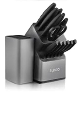 Photo 1 of **MISSING 1 KNIFE*** Syvio Knife Sets for Kitchen with Block and , Knives Set for Kitchen 15 Pieces with Built-in Sharpener Black+Grey