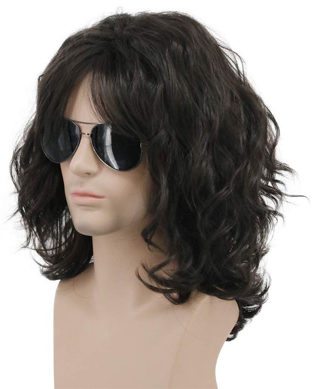 Photo 1 of karlery California 70s 80s Rocker Wig Men Women Long Curly Dark Brown Halloween Costume Anime Wig