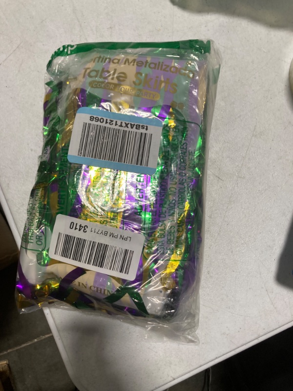 Photo 1 of 2 Pack Mardi Gras Wavy Table Skirt Decorations 30x108 Inch, Mardi Gras Purple Gold Green Metallic Foil Fringe Tinsel Table Skirts, Mardi Gras Table Decorations for Mardi Gras Carnival Party Supplies Mardi Gras Wavy 2 Pack