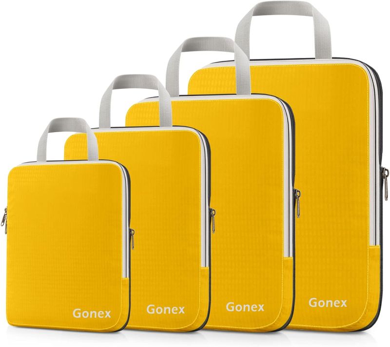 Photo 1 of Gonex Compression Packing Cubes, 4pcs Expandable Storage Travel Luggage Bags Organizers (Apricot)
