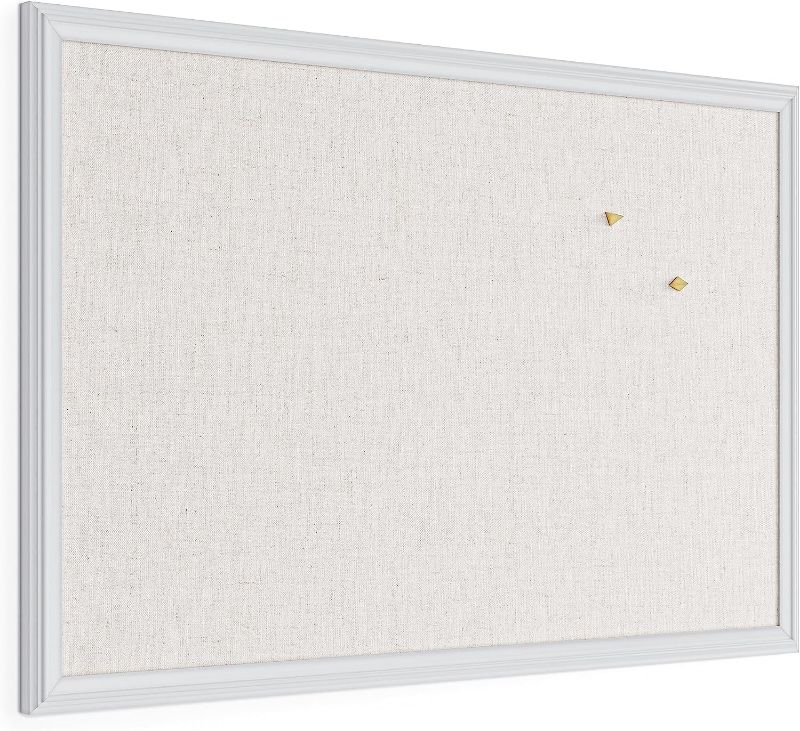 Photo 1 of U Brands Farmhouse Linen Bulletin Board, 30"x20", White Wood Style Frame, Includes Push Pins