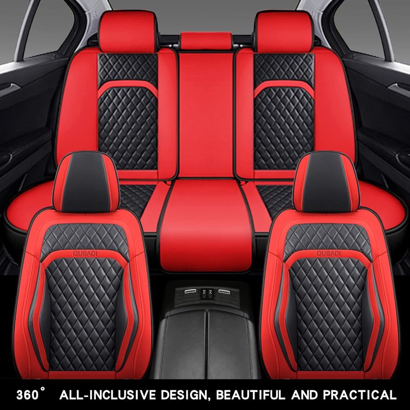 Photo 1 of 04 Leather Car Seat Covers Full Set Faux Leatherette Automotive Vehicle Cushion Cover Universal Fit Most Cars Sedans SUVs and Trucks (Black&Red, Full Set)