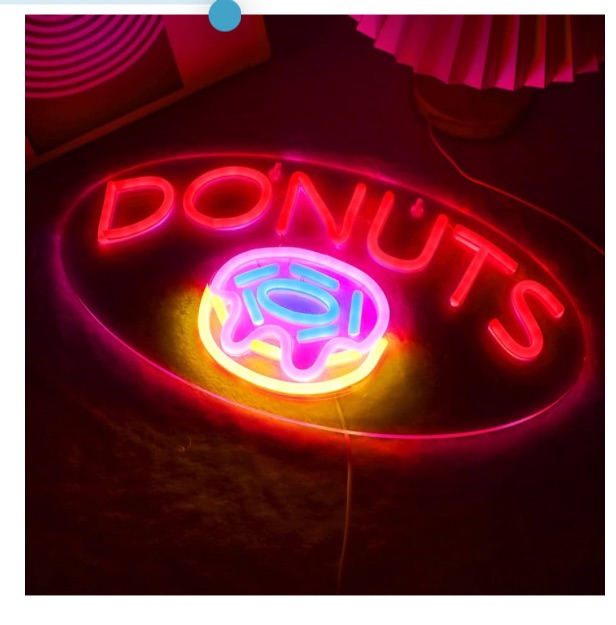 Photo 1 of JFLLamp DONUTS Neon Signs for Wall Decor Neon Lights for Business Led Signs Suitable for Bakery Dessert Cake Shop Convenience Stores Supermarkets 5V Power Adapter 16.1*9 Inch (Blue+ Red+Pink+Yellow)