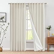 Photo 1 of jinchan Linen Beige Curtains 108 Inches Extra Long for Living Room Farmhouse Rod Pocket Back Tab Light Filtering Window Drapes with Lined for Bedroom Crude 2 Panels Ecru