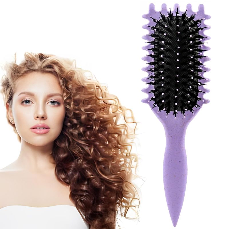 Photo 1 of Curl Defining Brush, Curly Hair Brush Curl Brush for Curly Hair, Curl with Prongs Define Styling Brush, Shaping and Defining Curls For Women Men Less Pulling and Curl Separation (Purple)