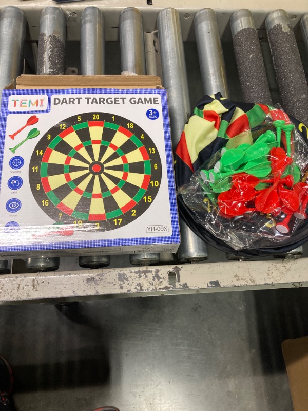 Photo 2 of TEMI " Large Dart Board for Kids, Boys Toys Dartboards with 20 Velcro Sticky Balls/Darts, Indoor & Outdoor Sport Fun Party Play Game Toys, Gifts for Boys Girls 3 4 5 6 7 8 9 10 11 12 Years Old board with 20 sticky darts***USED*** 