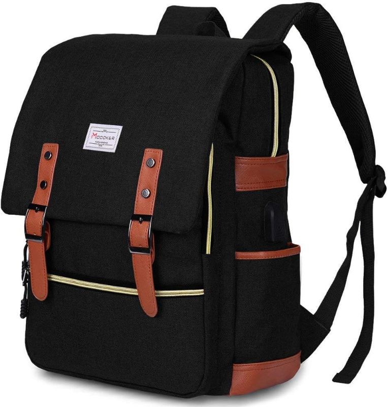 Photo 1 of Modoker Vintage Laptop Backpack for Women Men,Travel Backpacks with USB Charging Port Fashion Backpack Fits 15.6Inch Notebook, Black
