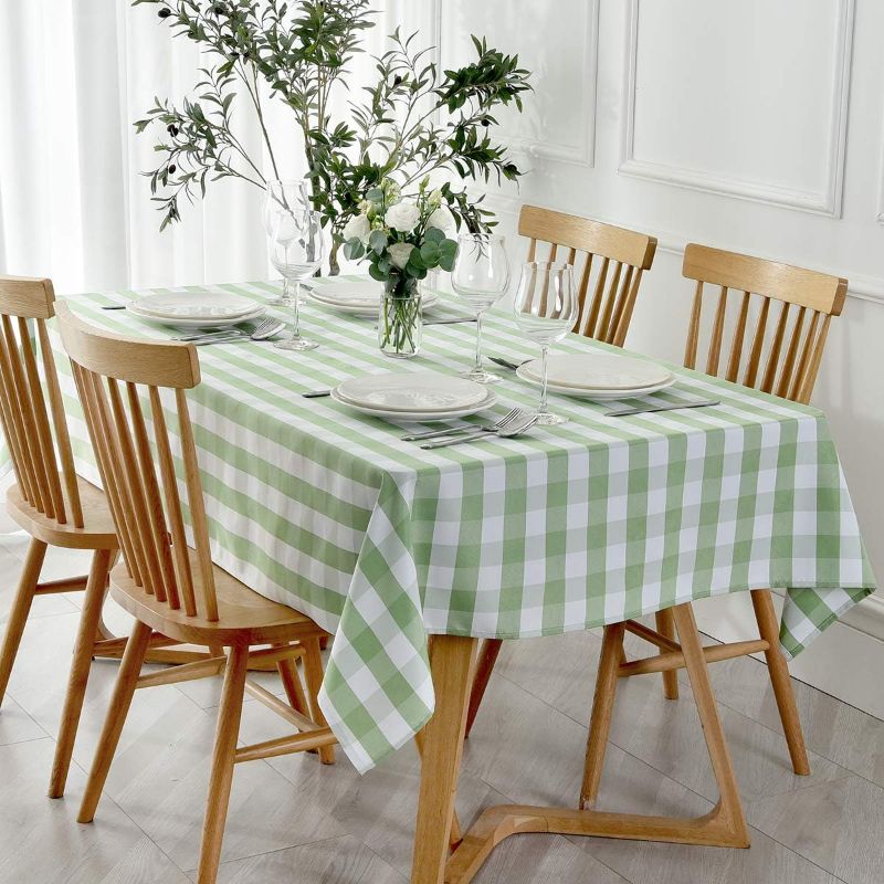 Photo 1 of ****USED** maxmill Checkered Tablecloth Stain Resistant Waterproof, Wrinkle Resistant Washable Heavy Weight Kitchen Table Cloth Gingham for Dining Room and Outdoor Use, Rectangle 60 x 120 Inch Sage White Rectangle 60X120" Sage White