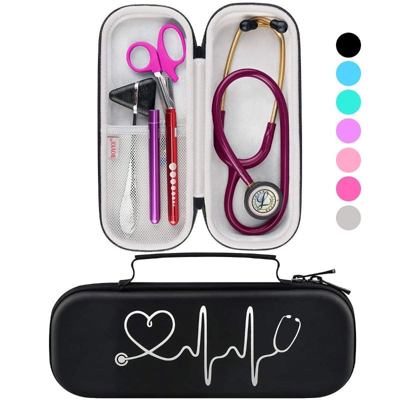 Photo 1 of BOVKE Stethoscope Case for 3M Littmann Classic III, Lightweight II S.E, MDF Acoustica Deluxe Stethoscopes - Extra Room for Medical Bandage Scissors EMT Trauma Shear and LED Penlights, Black