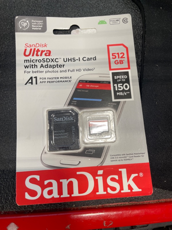 Photo 2 of SanDisk 512GB Ultra microSDXC UHS-I Memory Card with Adapter - Up to 150MB/s, C10, U1, Full HD, A1, MicroSD Card - SDSQUAC-512G-GN6MA [New Version]