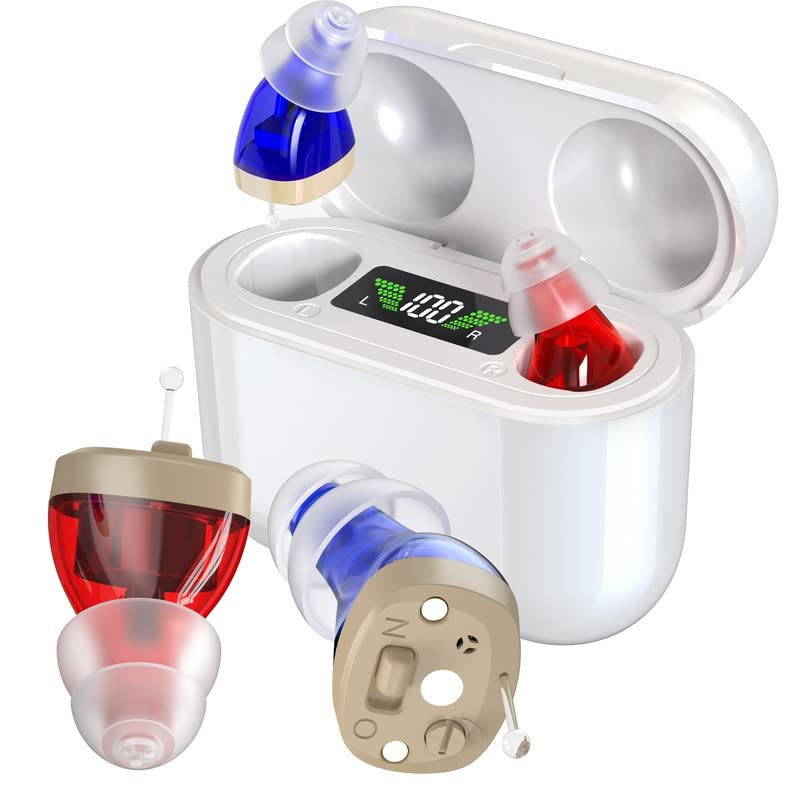 Photo 1 of Hearing Aids, Newest 2- Channel Digital Rechargeable Hearing Aids with Charging Box Indicating Remaining Power, Invisible Personal Sound Hearing Amplifier with Intelligent Noise Reduction (White)