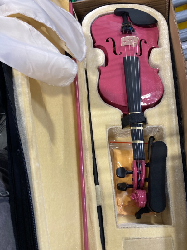 Photo 4 of 1/2 Fiddle Pink Colored Premium Violin Outfit for Beginners Adults Kids With 5 Color Fingering Tape- Handcrafted Student Beginner Violin. 1/2 Pink