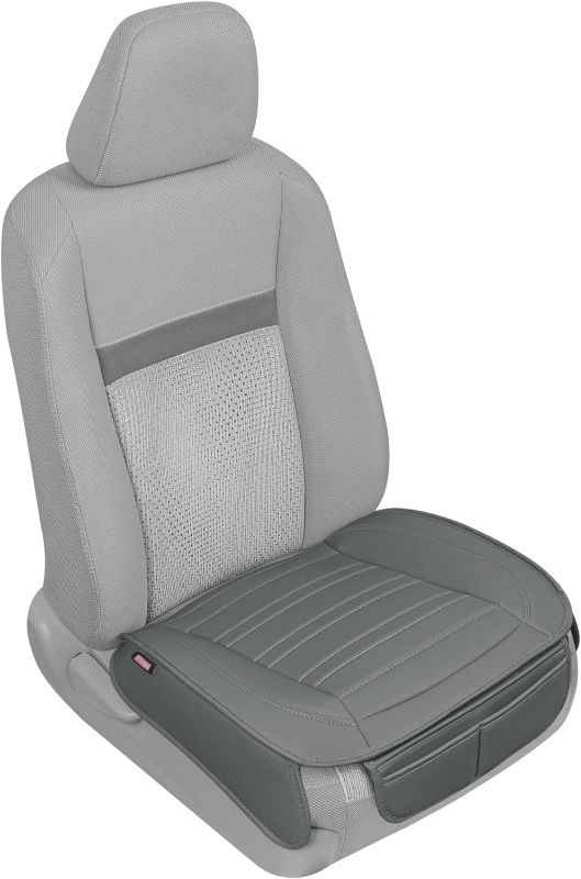 Photo 1 of Motor Trend Gray Faux Leather 1-Piece Padded Car Seat Protector with Storage Pockets, Premium Interior Front Seat Cover for Cars Truck SUV Auto