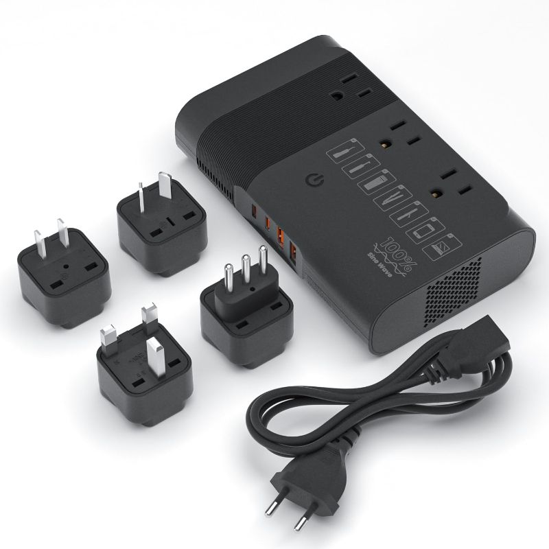 Photo 1 of FUNPRO 350W Power Converter 220V to 110V Voltage Converter Travel Adapter with 4 USB Ports 3 AC Outlets, Convert Voltage for Curling Iron, Straightener, Chargers, US to EU/UK/IT/AU/Asia Black