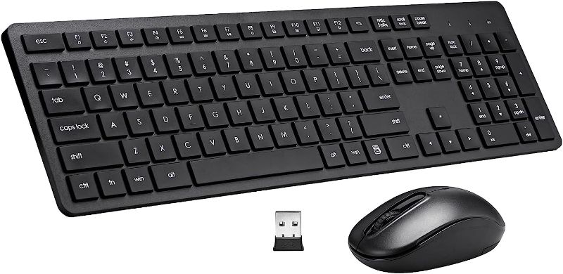 Photo 1 of Wireless Keyboard and Mouse Combo, 2.4G Silent Cordless Keyboard Mouse Combo for Windows Chrome Laptop Computer PC Desktop, 106 Keys Full Size with Number Pad, 1600 DPI Optical Mouse (Black)